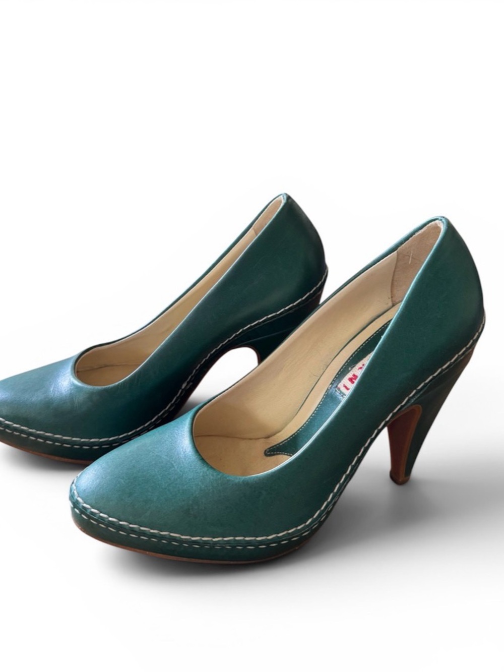 Marni Teal Leather Stitched Platform Pumps - Picture 3 of 5